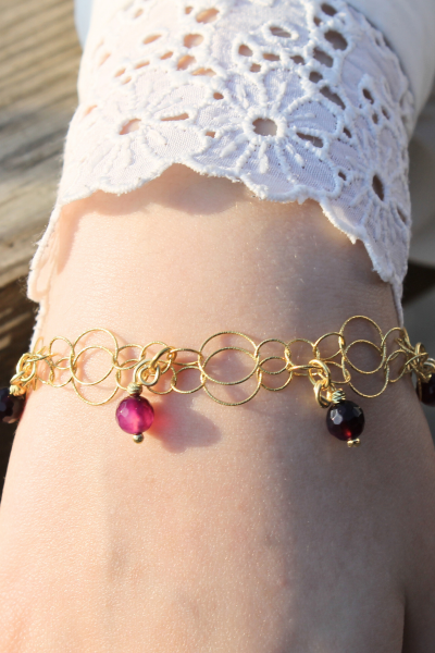 Zeren Ametist Doğal Taş Tasarım Bileklik-5 (925 Ayar Gümüş Üzeri 14K Altın Kaplama)