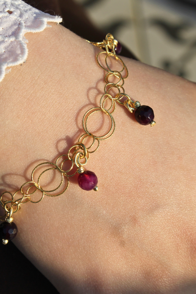 Zeren Ametist Doğal Taş Tasarım Bileklik-5 (925 Ayar Gümüş Üzeri 14K Altın Kaplama)