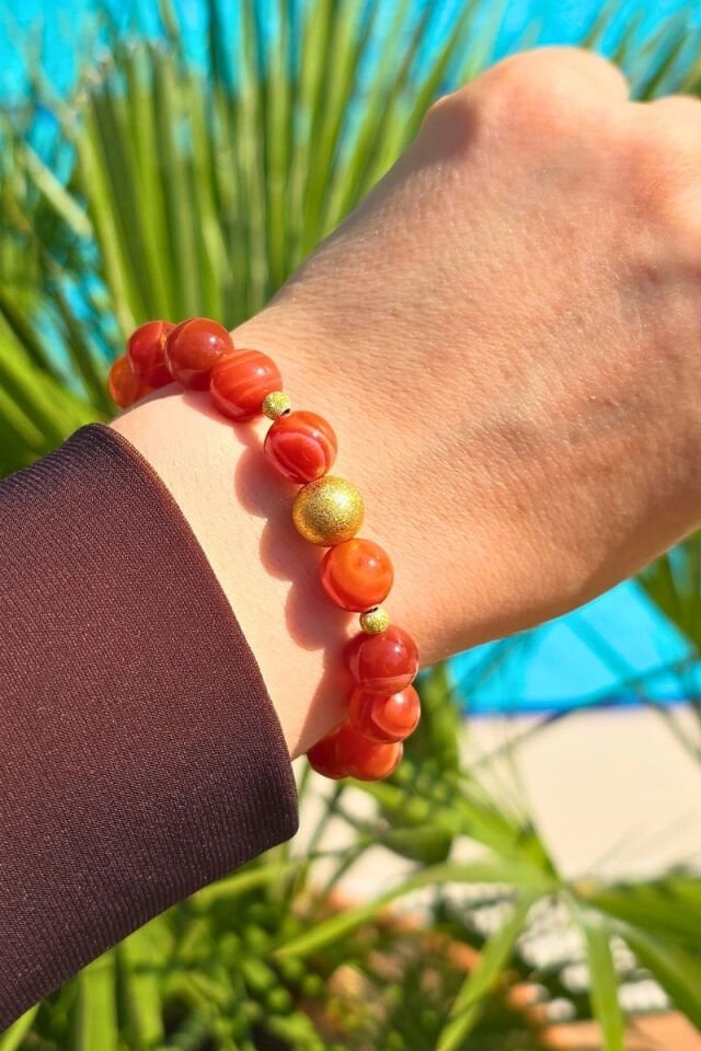 Berra Yemen Akik Doğal Taş Tasarım Bileklik-1 (925 Ayar Gümüş Üzeri Altın Kaplama)