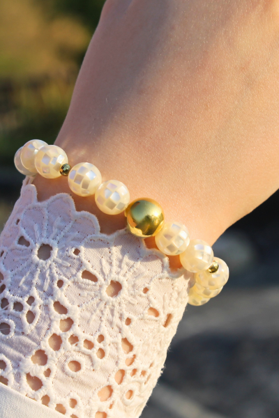 Selen Sedef Doğal Taş Tasarım Bileklik-2 (925 Ayar Gümüş Üzeri 14K Altın Kaplama)