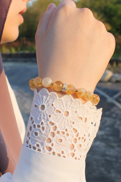 Carine Sitrin Doğal Taş Tasarım Bileklik-1 (925 Ayar Gümüş Üzeri 14K Altın Kaplama)