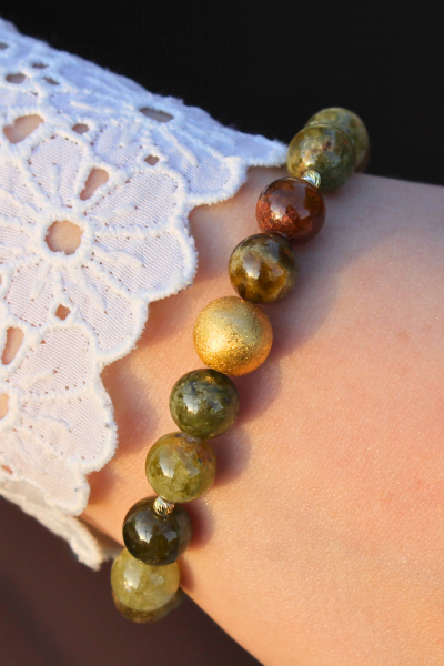 Beray Granat Yeşil Doğal Taş Tasarım Bileklik-1 (925 Ayar Gümüş Üzeri 14K Altın Kaplama)