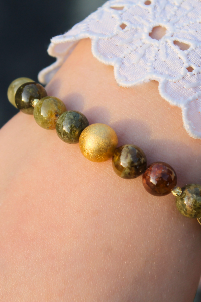 Beray Granat Yeşil Doğal Taş Tasarım Bileklik-1 (925 Ayar Gümüş Üzeri 14K Altın Kaplama)