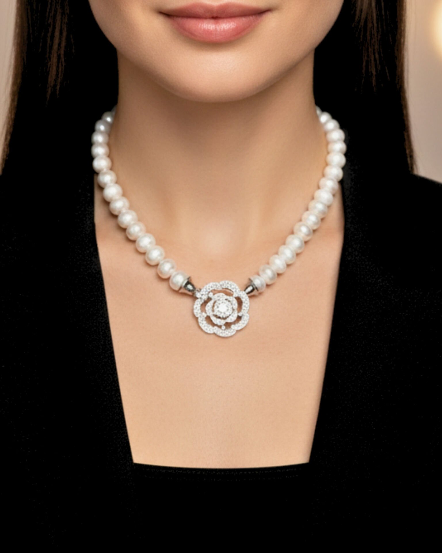 Majori Rose İnci Tasarım Kolye (925 Ayar Gümüş)