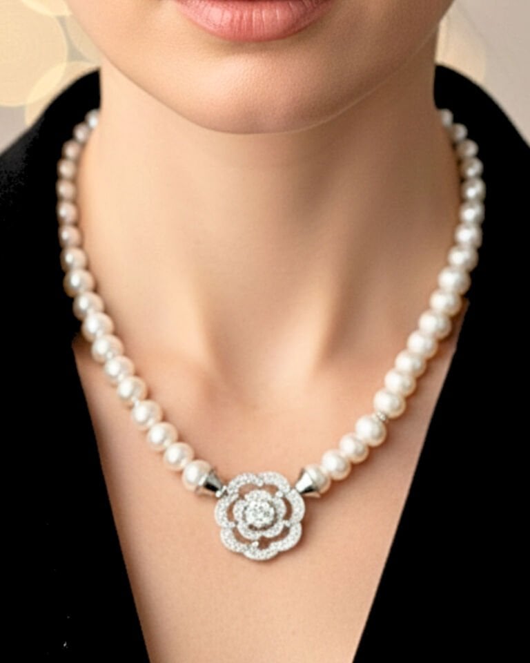 Majori Rose İnci Tasarım Kolye (925 Ayar Gümüş)