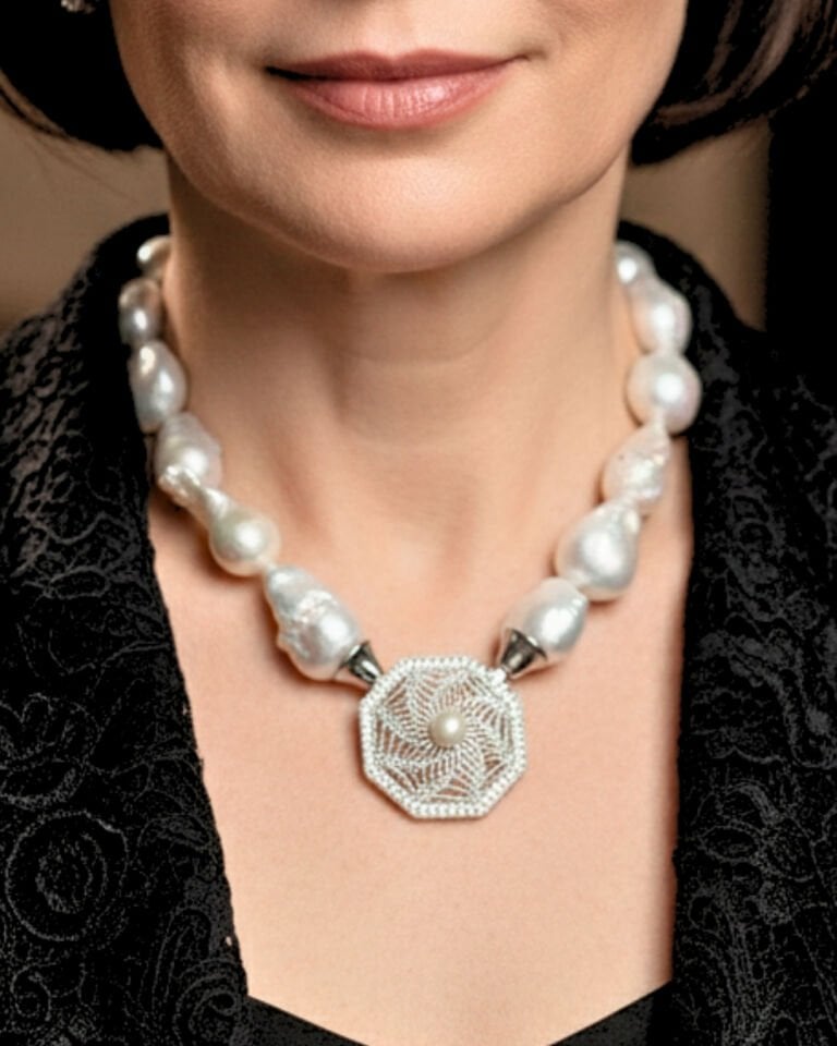 Majori Alize Barok İnci Tasarım Kolye (925 Ayar Gümüş)