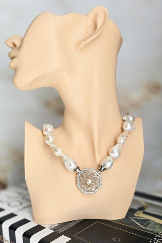 Majori Alize Barok İnci Tasarım Kolye (925 Ayar Gümüş)