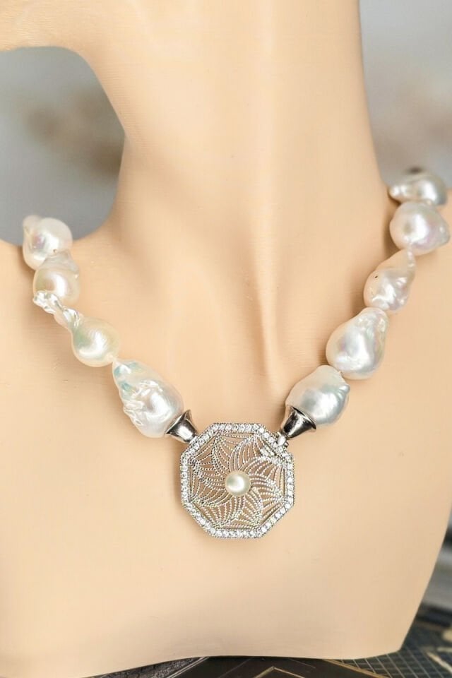 Majori Alize Barok İnci Tasarım Kolye (925 Ayar Gümüş)