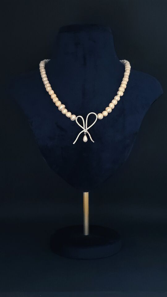 Majori Fiyonk İnci Tasarım Kolye-112 (925 Ayar Gümüş)