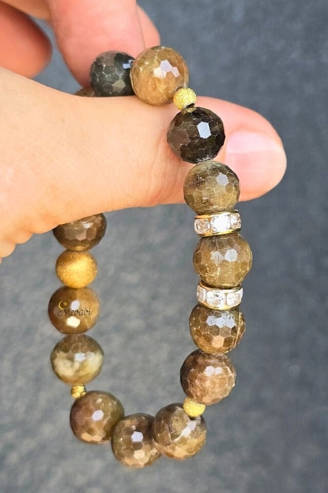 Hevin Safir Doğal Taş Tasarım Bileklik-3 (925 Ayar Gümüş Üzeri 14K Altın Kaplama)