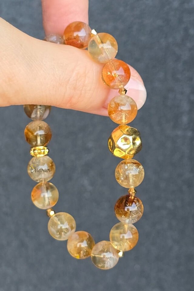 Carine Sitrin Doğal Taş Tasarım Bileklik-3 (925 Ayar Gümüş Üzeri 14K Altın Kaplama)