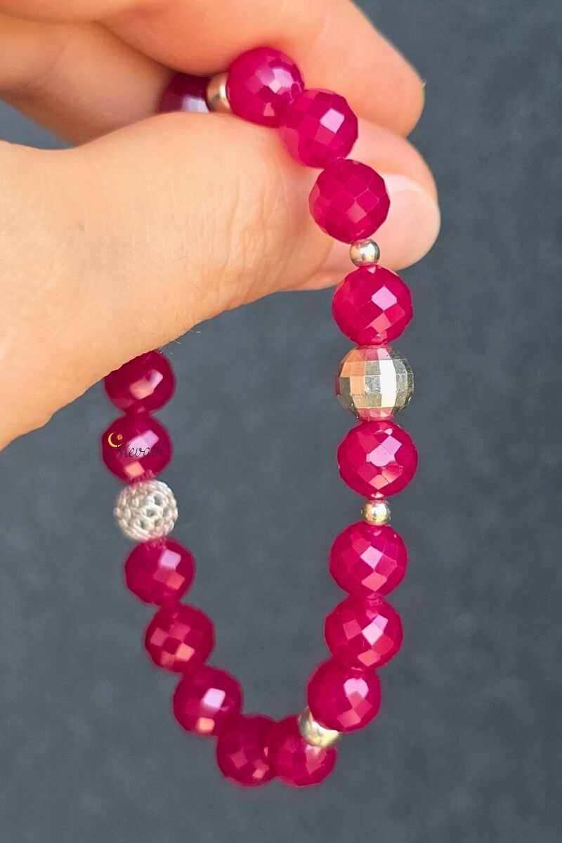 Alanur Rubellit Turmalin Doğal Taş Tasarım Bileklik-2 (925 Ayar Gümüş)