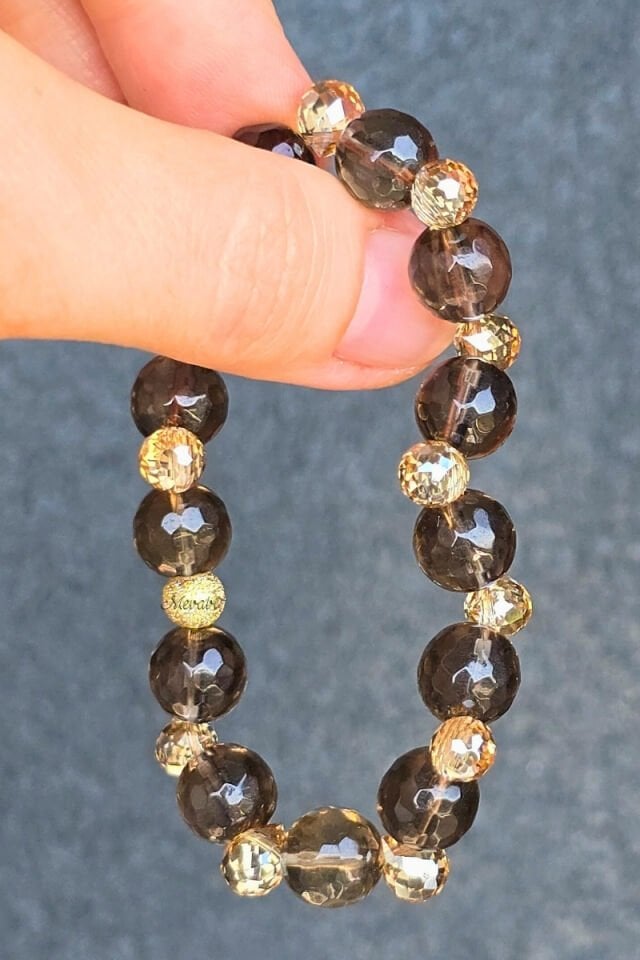 Karla Dumanlı Kuvars Doğal Taş Tasarım Bileklik-3 (925 Ayar Gümüş Üzeri 14K Altın Kaplama)(Kopya)