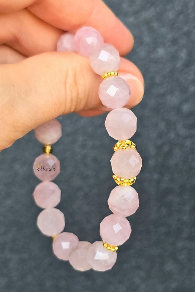 Cateline Pembe Kuvars Doğal Taş Tasarım Bileklik-2 (925 Ayar Gümüş Üzeri 14K Altın Kaplama)