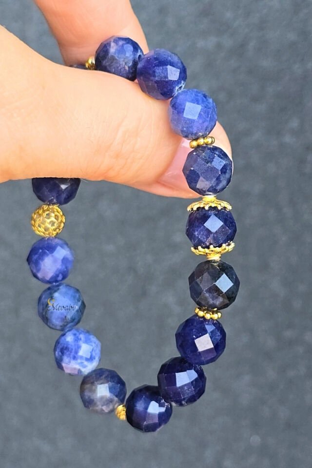 Azura Sodalit Doğal Taş Tasarım Bileklik-4 (925 Ayar Gümüş Üzeri 14K Altın Kaplama)