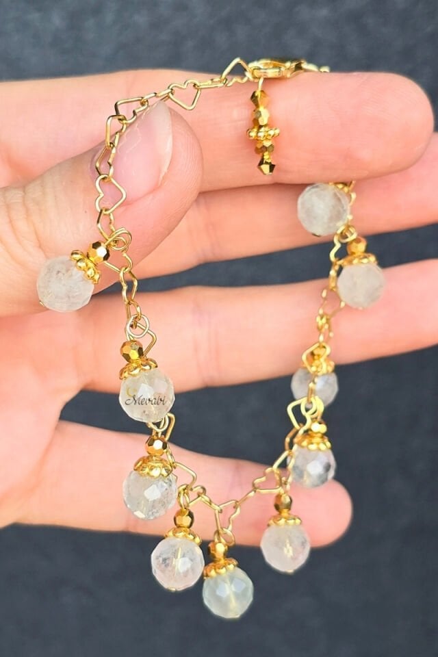 Jolie Topaz Doğal Taş Tasarım Bileklik-3 (925 Ayar Gümüş Üzeri 14K Altın Kaplama)