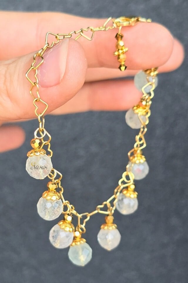 Jolie Topaz Doğal Taş Tasarım Bileklik-3 (925 Ayar Gümüş Üzeri 14K Altın Kaplama)