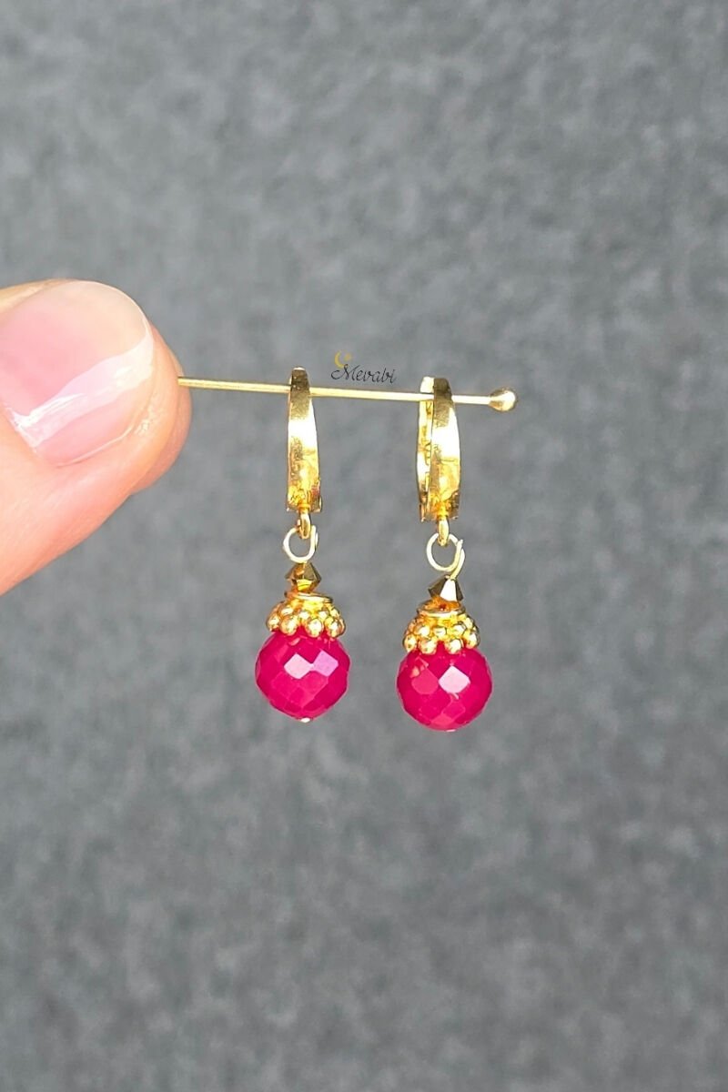 Alanur Rubellit Turmalin Doğal Taş Tasarım Küpe-1 (925 Ayar Gümüş Üzeri 14K Altın Kaplama)