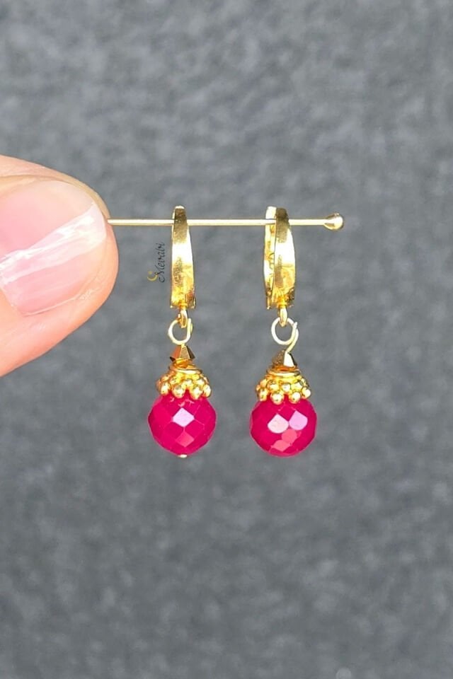 Alanur Rubellit Turmalin Doğal Taş Tasarım Küpe-1 (925 Ayar Gümüş Üzeri 14K Altın Kaplama)