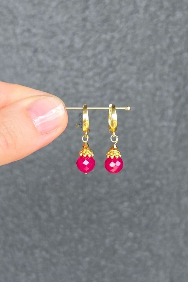 Alanur Rubellit Turmalin Doğal Taş Tasarım Küpe-1 (925 Ayar Gümüş Üzeri 14K Altın Kaplama)