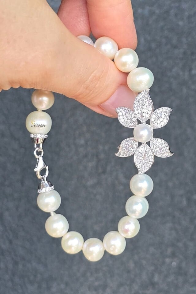 Majori Gerçek İnci Doğal Taş Tasarım Bileklik-9 (925 Ayar Gümüş)