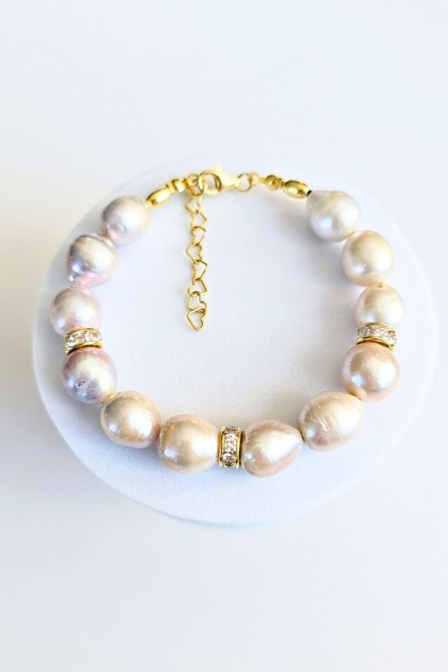 Majori Barok İnci Doğal Taş Tasarım Bileklik (925 Ayar Gümüş Üzeri 14K Altın Kaplama)