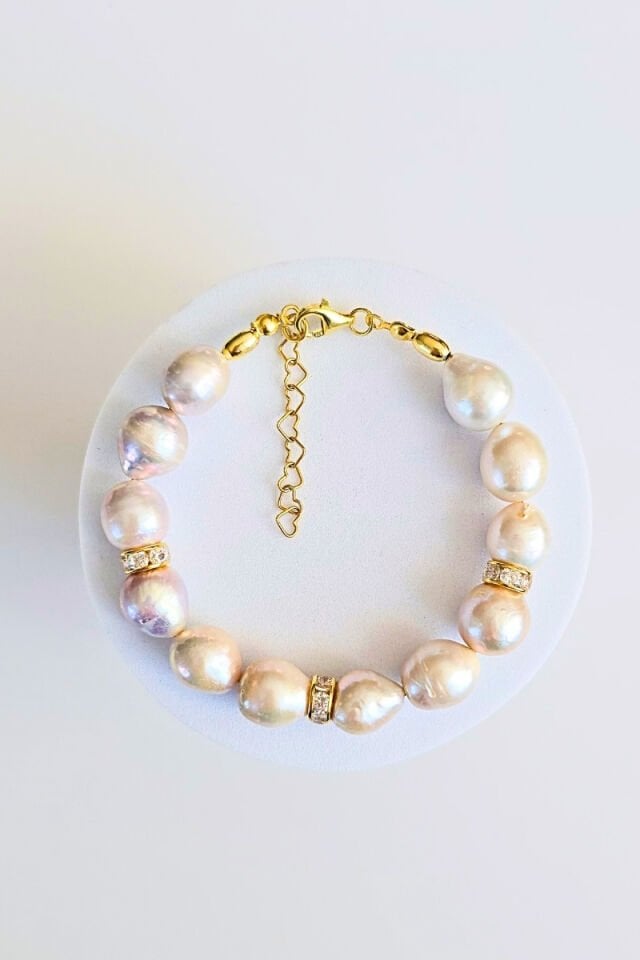 Majori Barok İnci Doğal Taş Tasarım Bileklik (925 Ayar Gümüş Üzeri 14K Altın Kaplama)