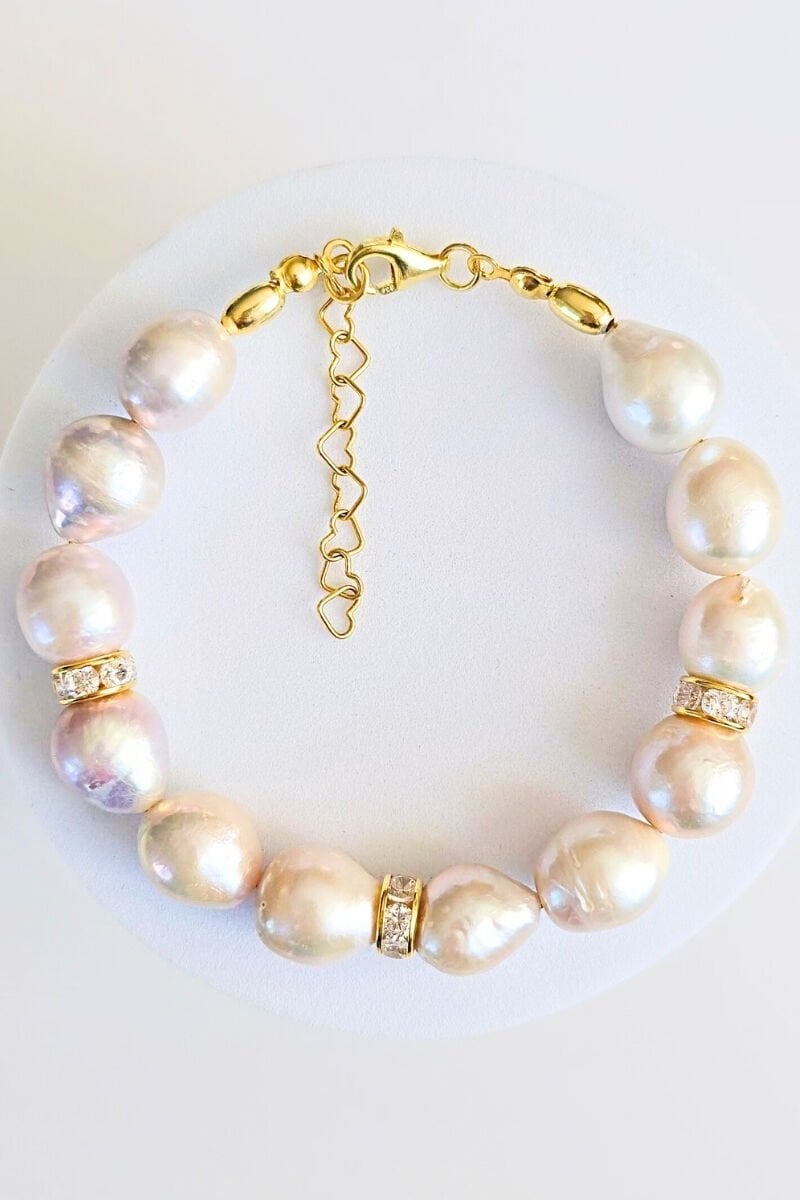 Majori Barok İnci Doğal Taş Tasarım Bileklik (925 Ayar Gümüş Üzeri 14K Altın Kaplama)