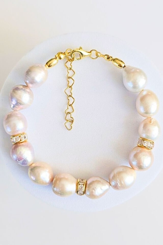 Majori Barok İnci Doğal Taş Tasarım Bileklik (925 Ayar Gümüş Üzeri 14K Altın Kaplama)