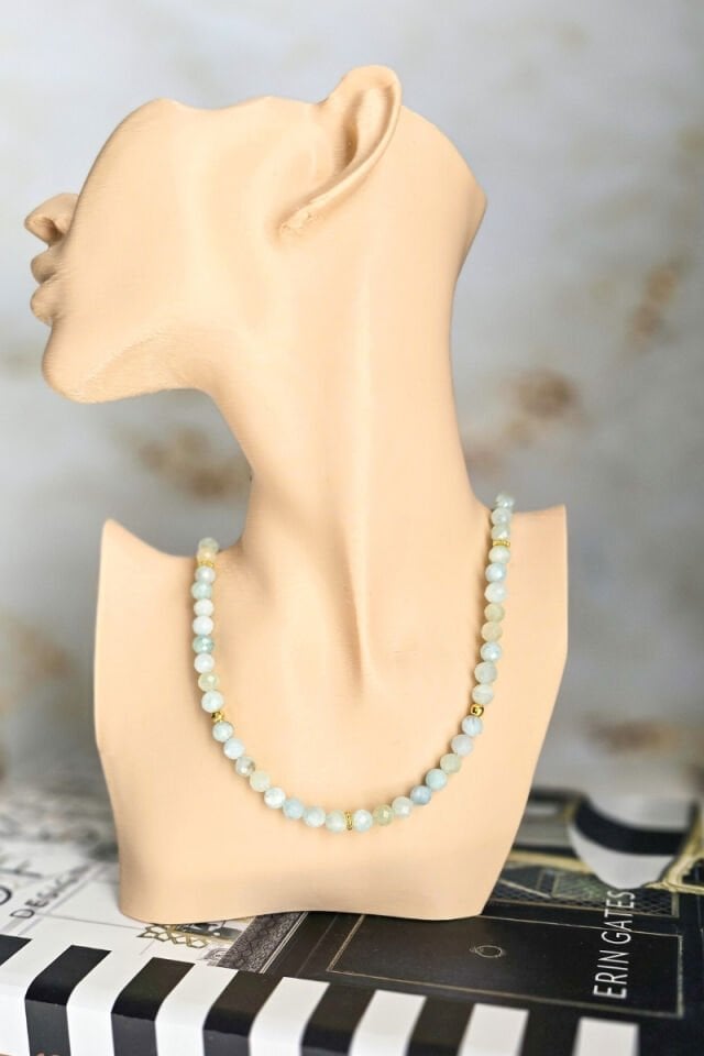 Patrice Akuamarin Doğal Taş Tasarım Kolye (925 Ayar Gümüş Üzeri 14K Altın Kaplama)