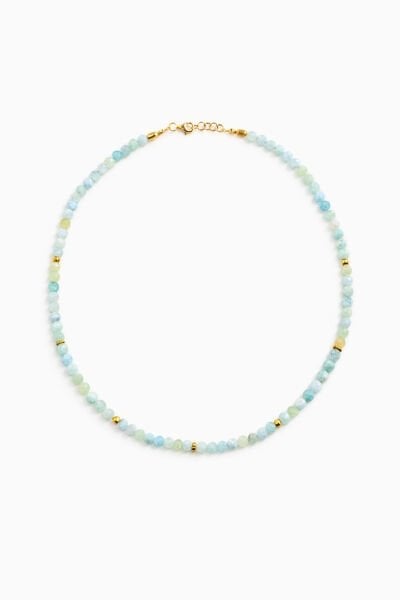 Patrice Akuamarin Doğal Taş Tasarım Kolye (925 Ayar Gümüş Üzeri 14K Altın Kaplama)