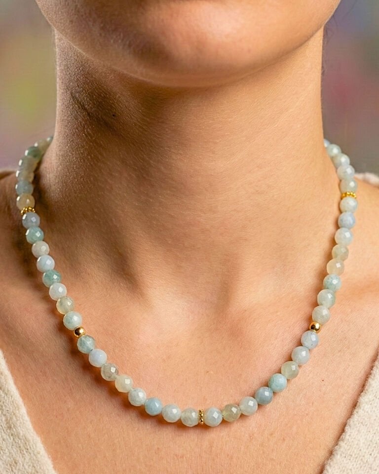 Patrice Akuamarin Doğal Taş Tasarım Kolye (925 Ayar Gümüş Üzeri 14K Altın Kaplama)