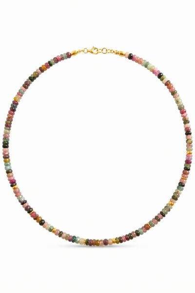 Alanur Turmalin Doğal Taş Tasarım Kolye (925 Ayar Gümüş Üzeri 14K Altın Kaplama)