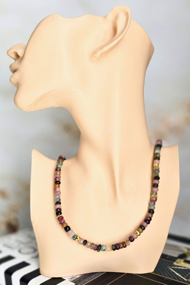 Alanur Turmalin Doğal Taş Tasarım Kolye (925 Ayar Gümüş Üzeri 14K Altın Kaplama)