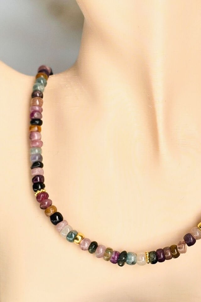 Alanur Turmalin Doğal Taş Tasarım Kolye (925 Ayar Gümüş Üzeri 14K Altın Kaplama)