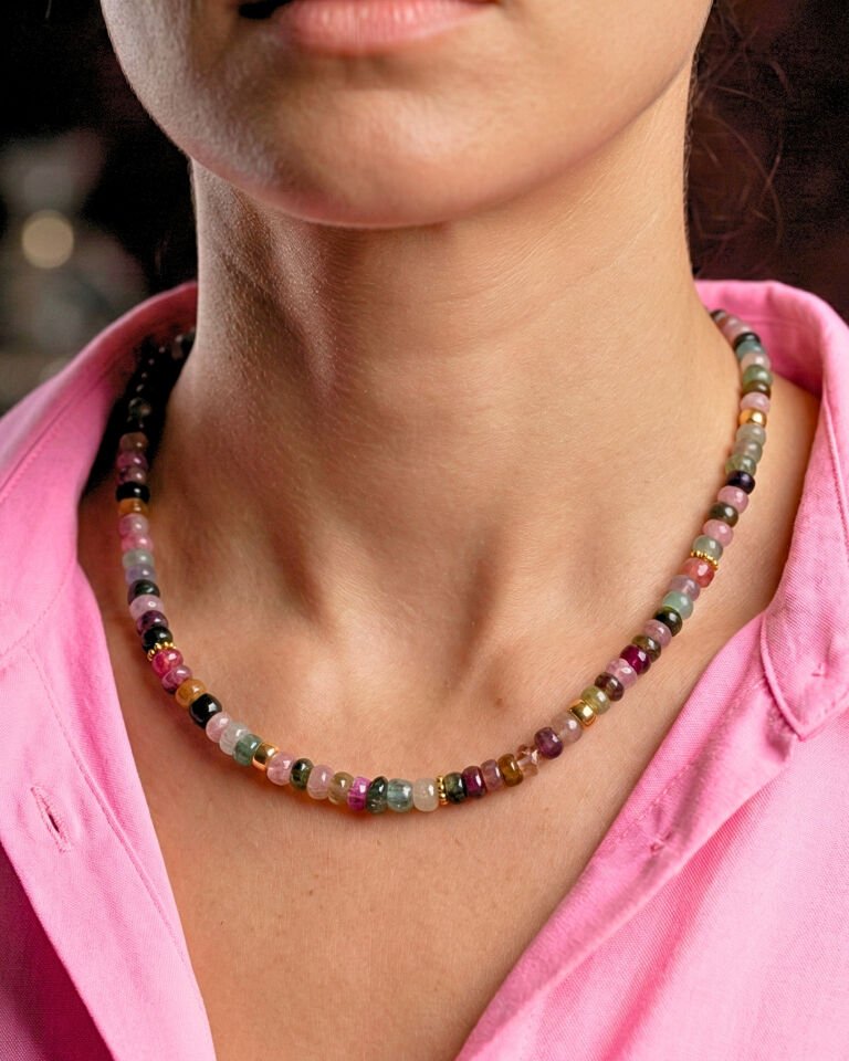 Alanur Turmalin Doğal Taş Tasarım Kolye (925 Ayar Gümüş Üzeri 14K Altın Kaplama)