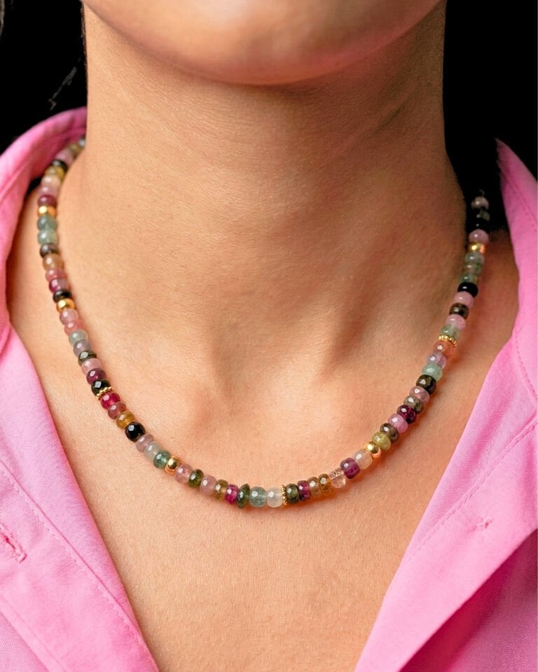 Alanur Turmalin Doğal Taş Tasarım Kolye (925 Ayar Gümüş Üzeri 14K Altın Kaplama)