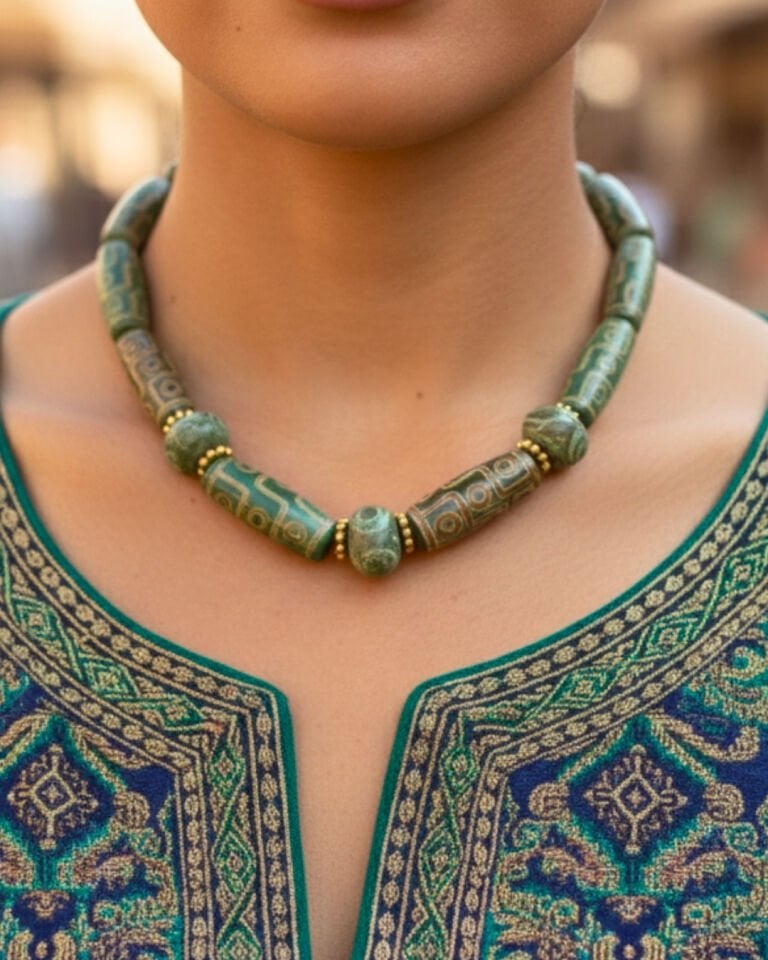 Berra Tibet Akik Doğal Taş Tasarım Kolye (925 Ayar Gümüş Üzeri Altın Kaplama)