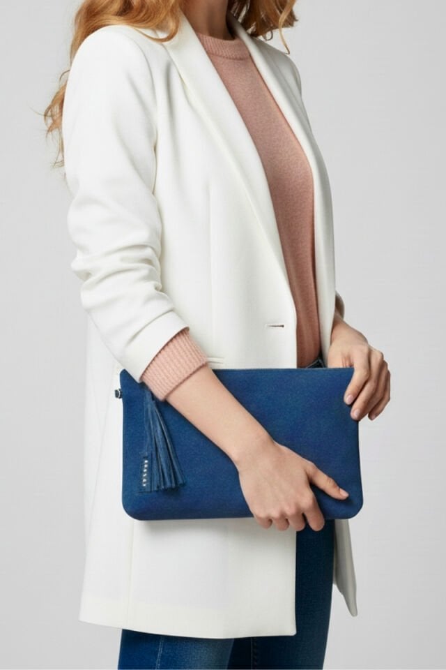 BEYMN Kadın Süet Portföy Clutch Çanta - Indigo