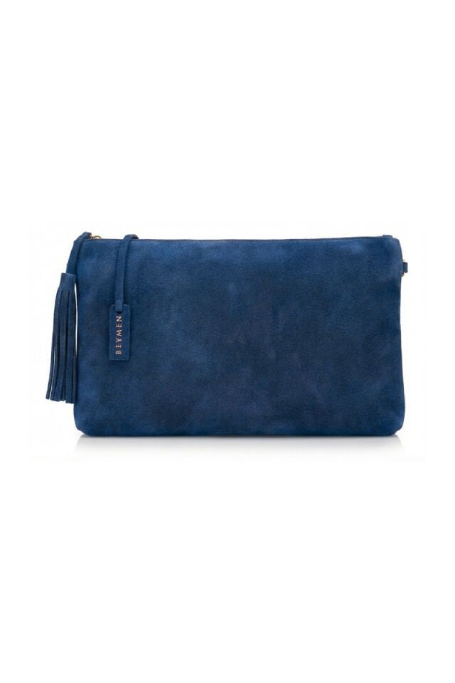 BEYMN Kadın Süet Portföy Clutch Çanta - Indigo