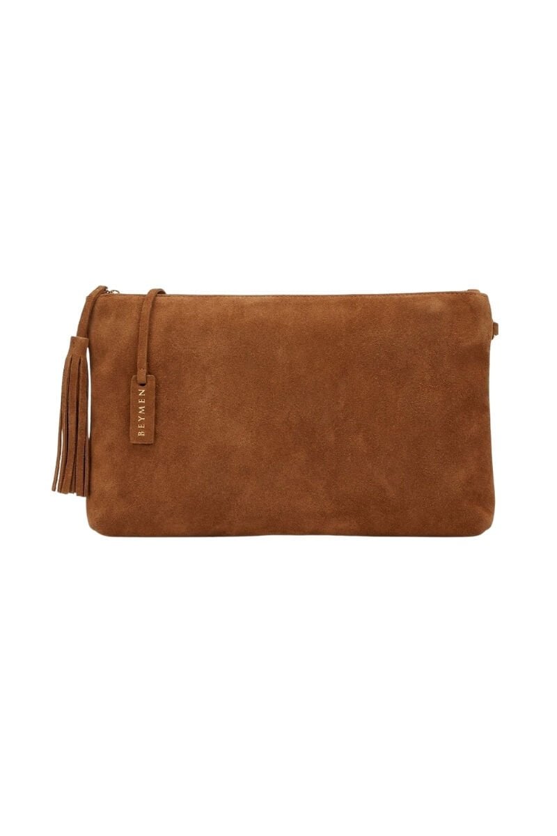 BEYMN Kadın Süet Portföy Clutch Çanta - Taba