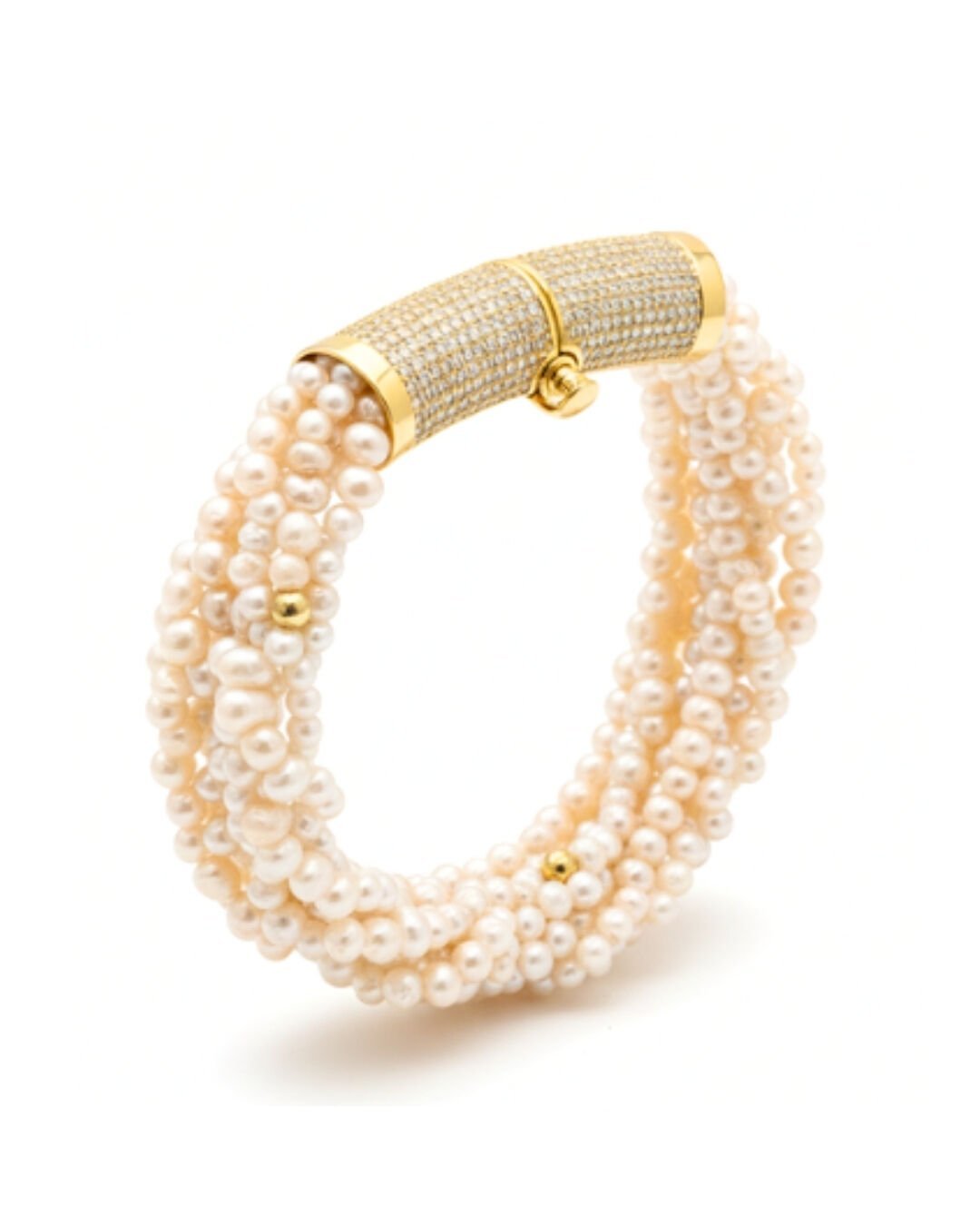 Majori Hakiki Kum İnci Doğal Taş Tasarım Kelepçe Bileklik (925 Ayar Gümüş Üzeri 14K Altın Kaplama)