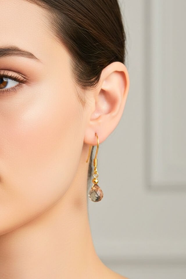 Mevabi 925 Ayar Gümüş Altın Kaplama Kristal Küpe