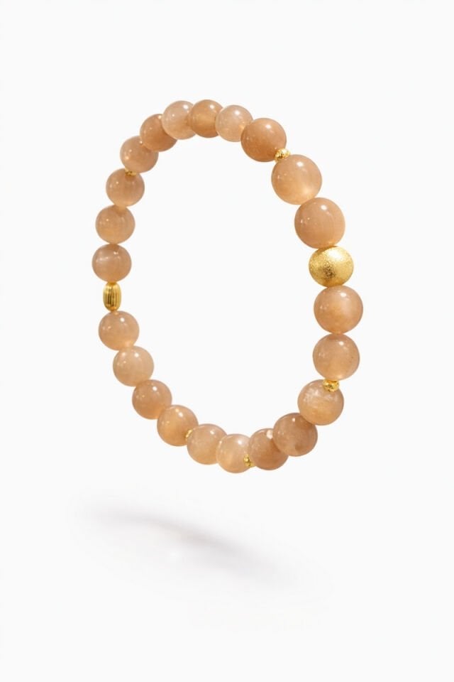 Hera Güneş Taşı Doğal Taş Tasarım Bileklik-8mm (925 Ayar Gümüş Üzeri 14K Altın Kaplama)