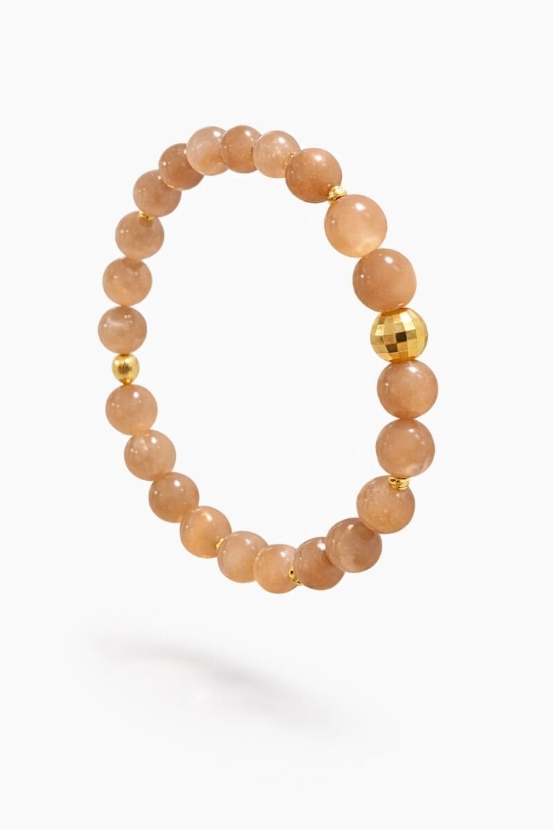 Hera Güneş Taşı Doğal Taş Tasarım Bileklik-6mm (925 Ayar Gümüş Üzeri 14K Altın Kaplama)