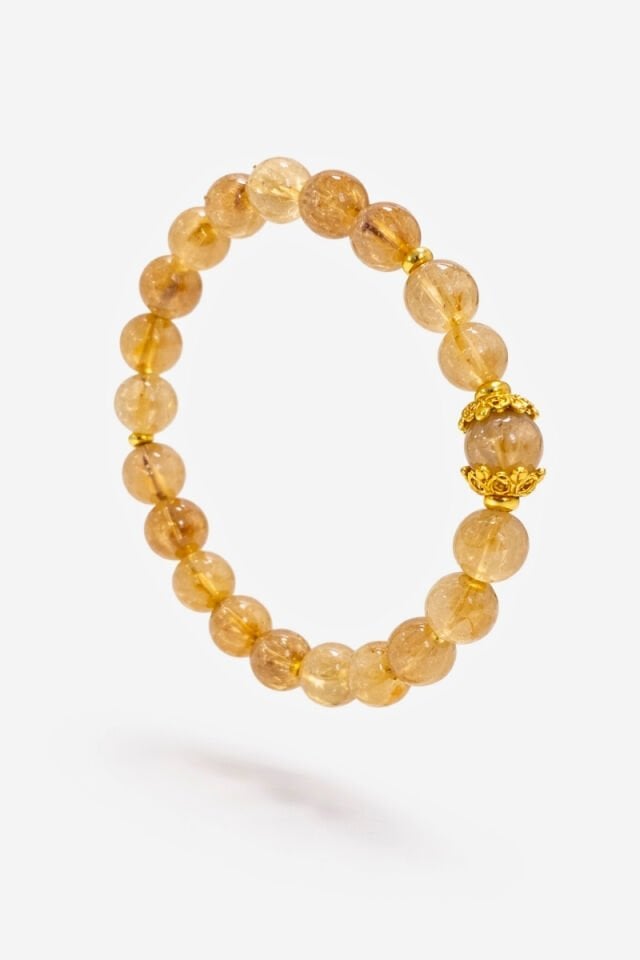 Dora Rutilli Kuvars Doğal Taş Tasarım Bileklik-6mm (925 Ayar Gümüş Üzeri 14K Altın Kaplama)