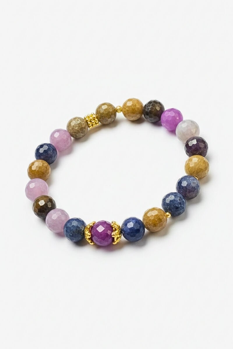 Hevin Safir Doğal Taş Tasarım Bileklik-8 mm (925 Ayar Gümüş Üzeri 14K Altın Kaplama)