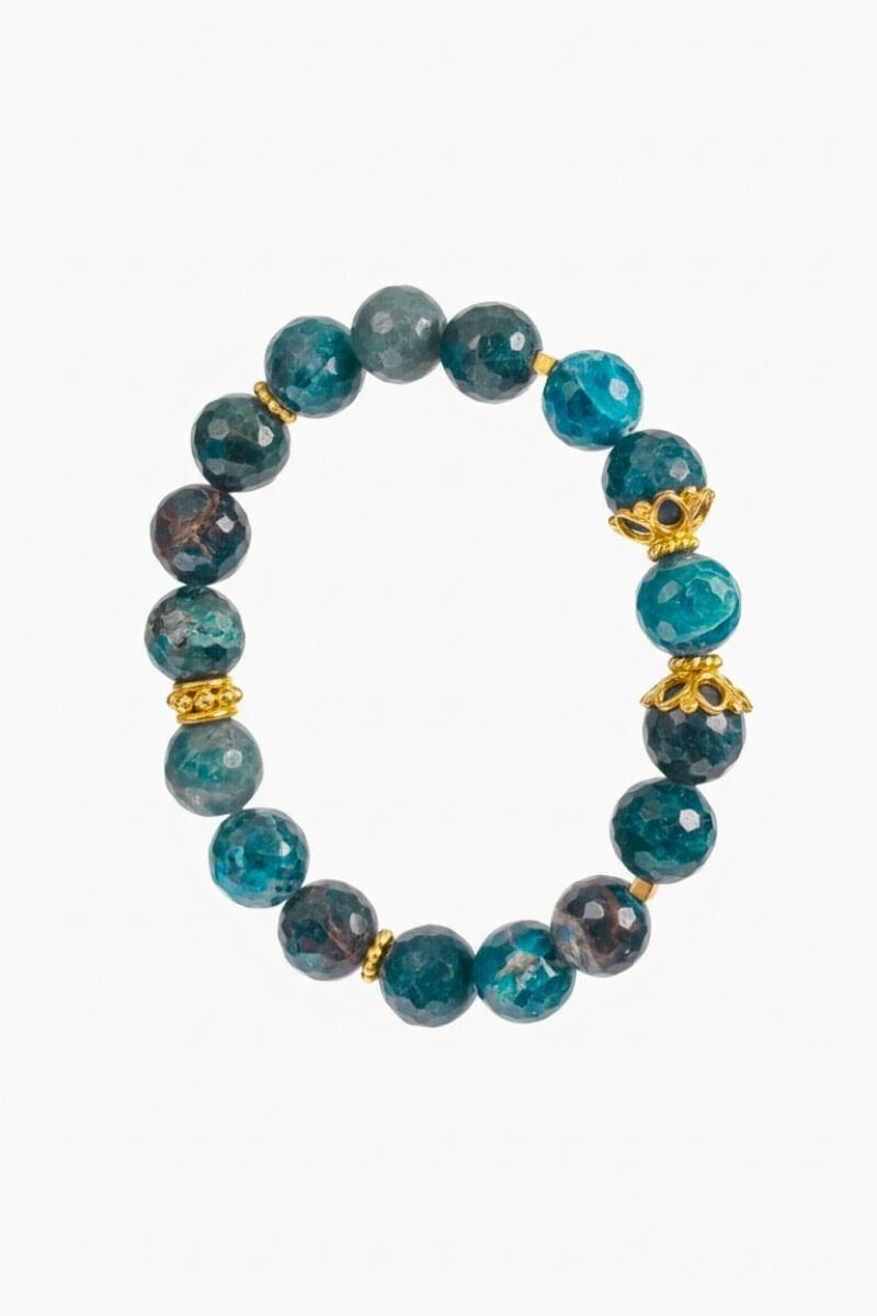 Gemma Apatit Doğal Taş Tasarım Bileklik-10mm (925 Ayar Gümüş Üzeri 14K Altın Kaplama)