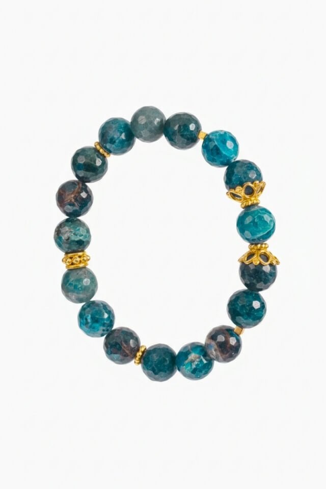 Gemma Apatit Doğal Taş Tasarım Bileklik-10mm (925 Ayar Gümüş Üzeri 14K Altın Kaplama)