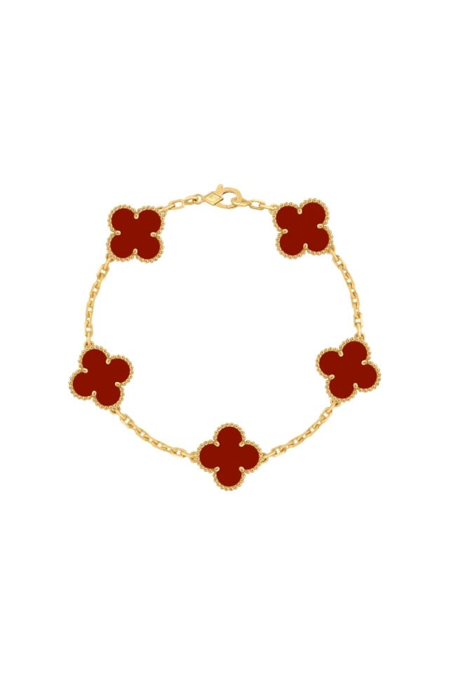 Mevabi 5'li Yonca 925 Ayar Gümüş Bileklik (Altın Kaplama)